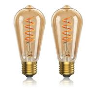 E27 Vintage Screw LED Light Bulbs, 4W ST64 E27 Spiral Filament Edison Bulb | Dimmable, 2200K Warm Glow, Amber Glass, Antique Style Decorative Lighting