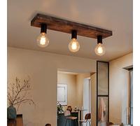E27 Vintage Wood Rectangle Chandelier 3-Bulb LED Retro Industrial Metal Pendant for Dining Room, Living Room, Bathroom, Hallway, Stairs, Cafe, Office