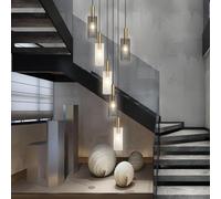 E27 Walkway Staircase Light Pendant Light Industrial Black Cage Lampshade Adjustable Height Hanging Lamp Decoration Living Room Villa Kitchen Island Restaurant Ceiling Light(8, One Color