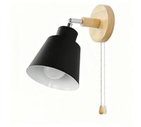 E27 Wall Light Wood Indoor Wall Lamp with Pull Chain Switch Wall Sconce 350° Rotate Wall Lighting Vintage Decorative for Bedroom Living Room Farmhouse (Yellow) (Black)