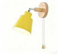 E27 Wall Light Wood Indoor Wall Lamp with Pull Chain Switch Wall Sconce 350° Rotate Wall Lighting Vintage Decorative for Bedroom Living Room Farmhouse (Yellow) (Yellow)