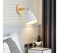 E27 Wall Light Wood Indoor Wall Lamp with Pull Chain Switch Wall Sconce 350° Rotate Wall Lighting Vintage Decorative for Bedroom Living Room Farmhouse (Yellow) (White)