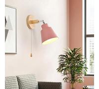 E27 Wall Light Wood Indoor Wall Lamp with Pull Chain Switch Wall Sconce 350° Rotate Wall Lighting Vintage Decorative for Bedroom Living Room Farmhouse (Yellow) ()