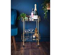 E2B® Gold Drinks Trolley Glass Shelves Serving Bar Cart with Wheels Perfect for Home, Living Room, Serving Drinks - Gold