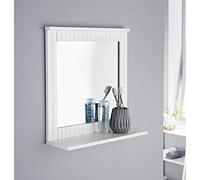 E2B Maine White Bathroom Wood Frame Mirror with Cosmetics Shelf Elegant