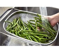 E2B Over The Sink Oval Colander with Fine Mesh 6 Quart Strainer Basket & Expandable Rubber Grip Handles - Strain, Drain, Rinse Fruits, Vegetables