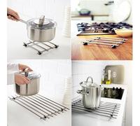 E2B® Set of 4 Lamplig Trivet Stainless Steel worktop protector, Heat Rack Kitchen, 2 Large Trivet with 2 Small Trivets for Hot Pan, Trays and Plates Stand