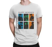 E3RDH5F37 Happy Mondays Men's Tshirt 1960s Folk Music Club Distinctive T Shirt White