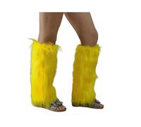 (E40) 1 Pair Women Vintage Warm Furry Bright Yellow Leg Warmers Fuzzy Leg Cover Harajuku Boot Cuffs Long Socks for Winter Days E40
