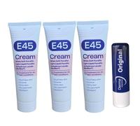 E45 Cream Moisturising for DryFlaky Skin,Eczema, Psoriasis Travel Size,3X 50G with Free Orignial Lip Balm Long EXP