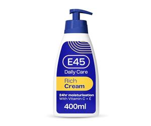 E45 Rich 24hr Moisturising Cream with Vitamin C & E - Fast Absorbing, Deep Hydration for Dry & Sensitive Skin, 400ml