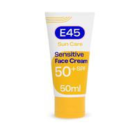 E45 SPF50+ Sensitive Sun Cream for Face with Hyaluronic Acid - UVA and UVB Protection - Fragrance-Free and Dermatologically Tested Sunscreen -