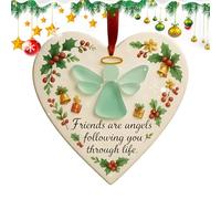 Ea Glass Friendship Decor - 8cm Christmas Tree Hanging Decorations, Friendship Heart Keepsake, Uniique Holiday Present Best Friend Sister, Indoor Home Hanging Decor Souvenir | For Coworkers Men Female