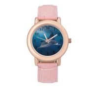 Ea-gle Ray in The Ocean Women's Leather Watch Easy Reader Minimalist Wristwatch Pink Rose Gold Strap Watches