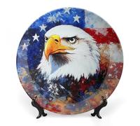 Ea-gle U.S.A. Watercolor Flag Personalized Bone China Decorative Plate Ceramic Decorative Plates with Display Stand for Home Office Decor