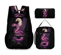 Ea-gles And Snake Printed Dayback Set with Lunch Bag And Pencil Case Lightweight Classic Backpack Set 3pcs