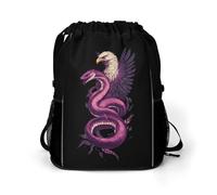 Ea-gles And Snake Trendy Drawstring Backpack with Shoes Compartment Gym Bag Beach Cinch for Women Men