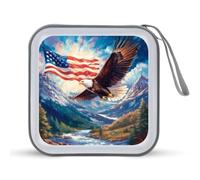 Ea-gles And U.S. Flag Funny CD Holder 40 Capacity DVD Case Disc Protective Storage Organizer Bag for Car Home Travel