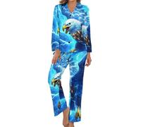 Ea-gles Braving Thunders Soft Pajama Set for Women Lapel Button Down Long Sleeve Pj Sleepwear Loungewear 2 Piece