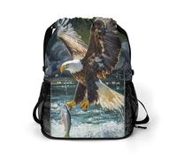 Ea-gles Catching Fish Trendy Drawstring Backpack Lightweight Gym Bag with Shoes Compartment Printed String Daypack