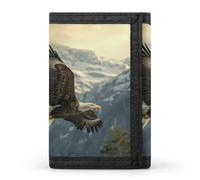 Ea-gles Cute Flying Mountain Trifold Men's Wallets with 8 Card Slots & Key Hook Slim Travel Purse Money Clip