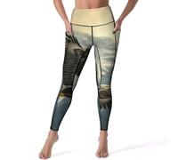 Ea-gles Cute Flying Mountain Women's Yoga Leggings High Waist Activewear Trousers with Pockets Comfort Workout Pants S