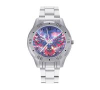 Ea-gles Firework U.S. Flag Business Men's Wrist Watches Analog Quartz Stainless Steel Strap Waterproof Watch
