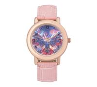 Ea-gles Firework U.S. Flag Cute Women's Wrist Watches Analog Quartz Leather Strap Waterproof Ladies Watch