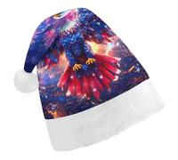 Ea-gles Firework U.S. Flag Santa Hat Christmas Holiday Party Headwear for Adults Soft Velvet Festive Costume Accessory Child