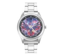 Ea-gles Firework U.S. Flag Stylish Men's Wrist Watches Analog Quartz Stainless Steel Strap Waterproof Business Watch