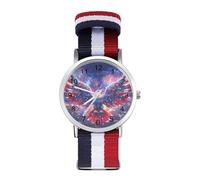 Ea-gles Firework U.S. Flag Stylish Wrist Watches Analog Quartz Nylon Strap Waterproof Watch for Men Women