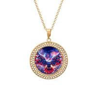 Ea-gles Firework U.S. Flag Women's Necklaces Lightweight Round Alloy Pendant Diamond Necklace Ladies Jewelry Gift Golden-style