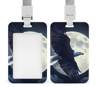 Ea-gles Flying in Moon ID Badge Holder Name Card Holders Photocard Case with Lanyard for Teacher Nurse Office