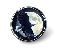Ea-gles Flying in Moon Round Brooch Pins Badge Printed Button Tie Lapel Backpack Pin Decoration for Women Men