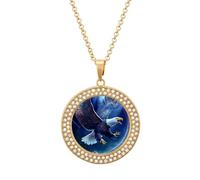 Ea-gles Moon Wolf Fashion Women's Diamond Necklace Shiny Round Pendant Jewelry Romantic Gifts