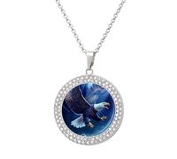 Ea-gles Moon Wolf Fashion Women's Diamond Necklace Shiny Round Pendant Jewelry Romantic Gifts