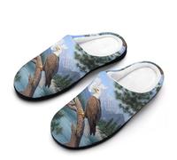 Ea-gles Perched on Branch Cotton Slippers for Men Non-Slip Breathable Winter House Slippers Indoor Outdoor 11-12(44-45)