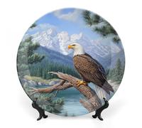Ea-gles Perched on Branch Trendy Bone China Decorative Plate with Display Stand Ceramic Decor Plate Art Crafts 6inch