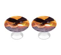 Ea-gles Soaring Over Ocean Sunset 2 PCS Cabinet Knobs Round Mushroom Drawer Door Knob Pull Handles for Dresser Kitchen