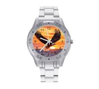 Ea-gles Soaring Over Ocean Sunset Business Watch for Men Metal Band Watches Casual Gift Three-Hand Wrist Watch for Boyfriend Father