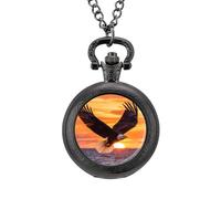 Ea-gles Soaring Over Ocean Sunset Classic Quartz Pocket Watch Vintage Men's Pocketwatch with Chain Christmas Gifts for Father Husband Boyfriend