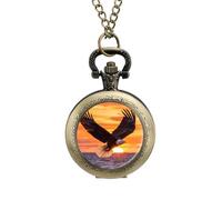 Ea-gles Soaring Over Ocean Sunset Classic Quartz Pocket Watch Vintage Men's Pocketwatch with Chain Christmas Gifts for Father Husband Boyfriend