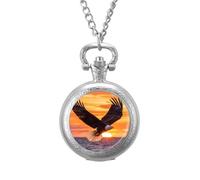 Ea-gles Soaring Over Ocean Sunset Classic Quartz Pocket Watch Vintage Men's Pocketwatch with Chain Christmas Gifts for Father Husband Boyfriend