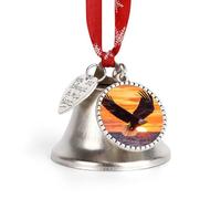 Ea-gles Soaring Over Ocean Sunset Metal Christmas Jingle Bells Hanging Ornaments Xmas Tree Decorations for Party Wedding Supplies
