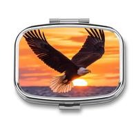 Ea-gles Soaring Over Ocean Sunset Mini Pill Box Portable Vitamins Organizer 2 Compartment Square Pills Case for Pocket Purse