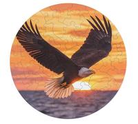 Ea-gles Soaring Over Ocean Sunset Round Wooden Puzzles for Adults Funny Colorful Jigsaw Puzzle Home Decors Gift 68 PCS
