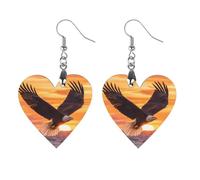 Ea-gles Soaring Over Ocean Sunset Trendy Wooden Earrings Lightweight Charms Pendant Hooks Gifts for Women Star