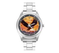 Ea-gles Soaring Over Ocean Sunset Watch for Men Metal Band Watches Business Gift Three-Hand Wrist Watch for Boyfriend Father