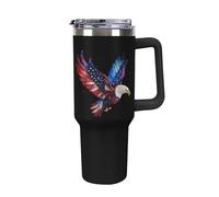 Ea-gles U.S. Flag Glitter Large Capacity Car Cup 40 Oz Stainless Steel Insulated Travel Cup with Handle Straw