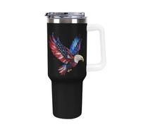 Ea-gles U.S. Flag Glitter Large Capacity Car Cup 40 Oz Stainless Steel Insulated Travel Cup with Handle Straw